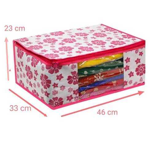 Designer Pink Flawer Non Woven Fabric Saree Cover/Clothes Organiser With Transparent Window