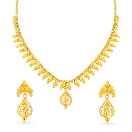 Golden Designer Gold Necklace Set With Earrings For Wedding Wear