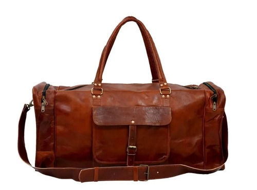 Handle Length Zipper Closure Leather Duffle Bag For Men 