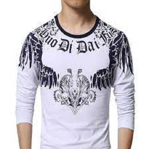 White With Black Men Full Sleeves Round Neck Cotton Soft Skin Friendly Printed Cotton T-Shirt