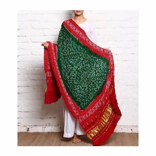 Red And Green Printed Bandhani Cotton Silk Dupatta Application: Industrial