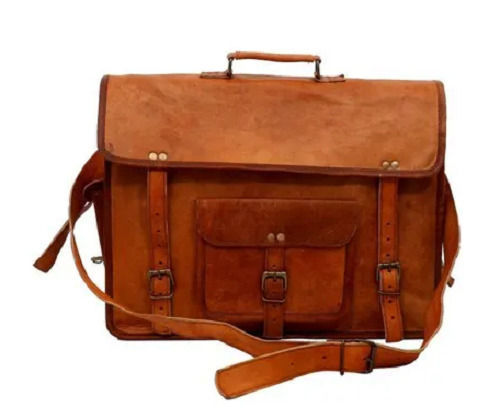 Zipper Closure Plain Leather Material Office Bag For Men 