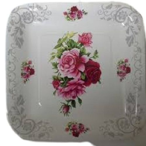 White With Pink 7-Inch Square Stackable Floral Printed Eco-Friendly Disposable Paper Plate