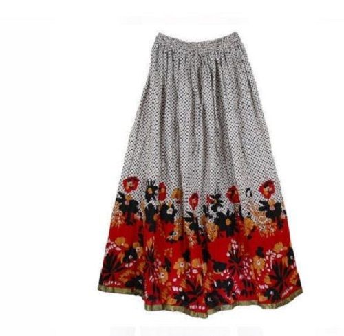 Multicolor Girls Casual Wear A Line Straight Lace Closure Cotton Printed Long Skirt 