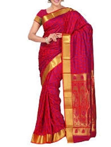 Red With Golden Ladies Printed Traditional Wear South Style Fancy Beautiful Art Silk Saree