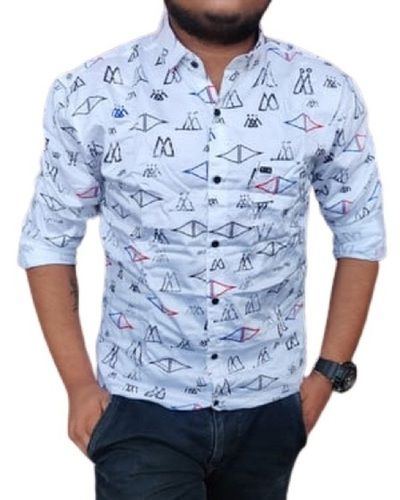 Mens Casual Wear Printed Full-Sleeve Cotton Shirt With Straight Collar