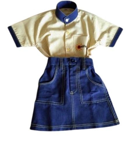 Short Sleeves Button Closure Printed Kids School Uniform For Girls