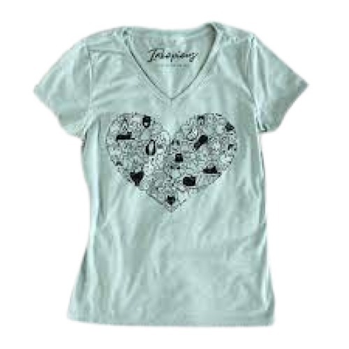 Light Green Stylish Trendy Printed V Neck Short Sleeve Cotton T-Shirt For Women