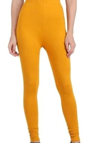 Yellow 42-48 Inches Casual Wear Plain Dyed Comfortable Cotton Legging For Ladies