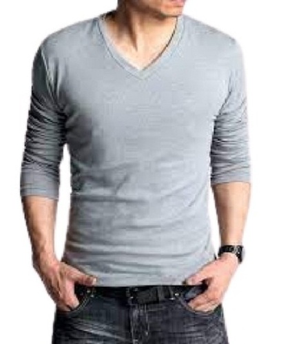 Grey Casual Wear Short Sleeve V-Neck Plain Cotton T-Shirt For Mens