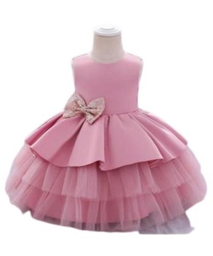 Comfortable Sleeveless Round Neck Plain Party Wear Polyester Frocks Age Group: 7 Years Above