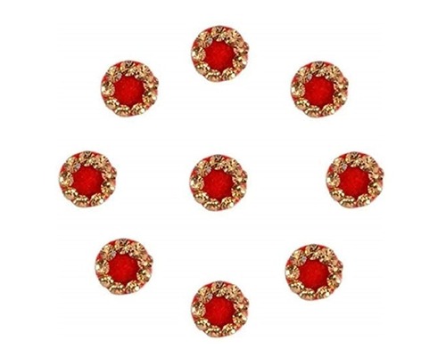 Designer Bindis - Round Red Velvet Bindis, Soft & Lightweight with Water Resistance, Reusable & Disposable, Easy to Use, Skin-Friendly
