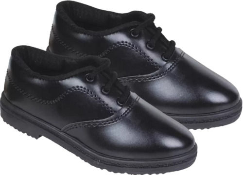 Black Double Core Round Lace Closure Pu Sole Leather School Shoes 