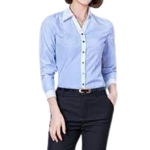 Ladies Casual Wear Full Sleeve Plain Pattern Pure Cotton Material Shirts Collar Style: Straight