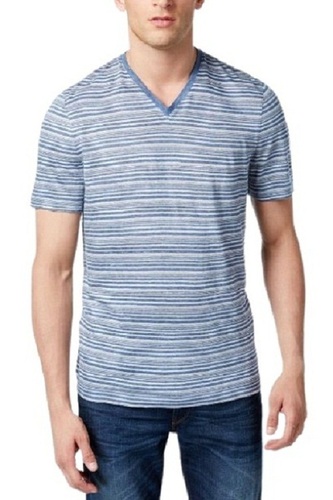 Men's Printed Short Sleeve Casual Wear Cotton V Neck T-Shirts - Cotton, Sizes (S, M, L, XL), Blue Color, Short Sleeves, Designer Print