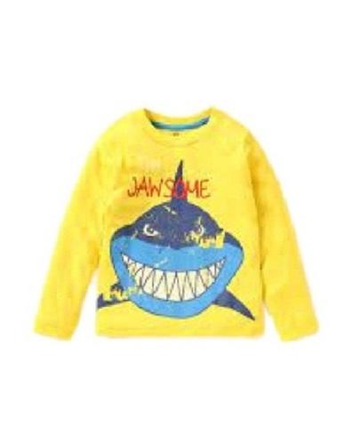 Modern Full Sleeve Casual Wear Printed Pattern T Shirts For Kids - Cotton, 10 Inch Length, Yellow Color | Breathable, Full Sleeves, Available in Sizes S, M, L, XL