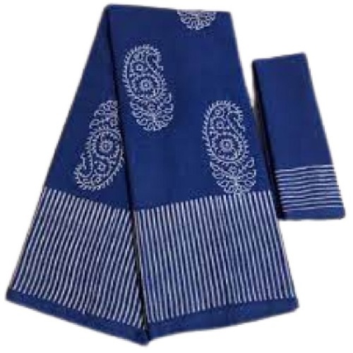 Traditional Pure Cotton Saree - Navy Blue Color, Handwoven Design with Elegant Patchwork | Soft, Smooth Feel for Summer Occasions