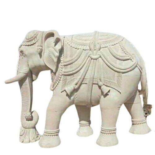 Clay Color 15 X 8 X 20 Inches Hand Crafted Glazed Style Polished Marble Elephant Statue