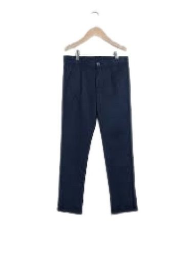 Navy Blue Casual Wear Slim Fit Ankle Length Plain Cotton Pant For Kids