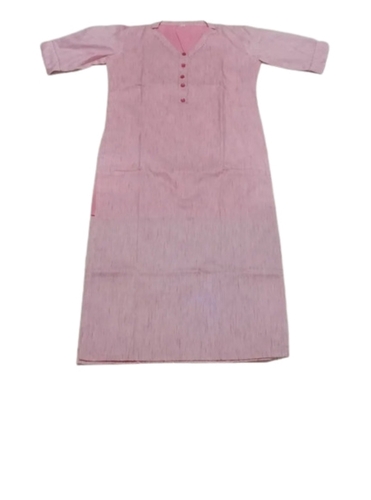 Pink Daily Wear Simple Short Sleeves Plain Breathable Cotton Kurti For Ladies 