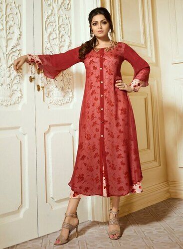 Ladies Printed Cotton Net Stitched Kurti For Party Wear