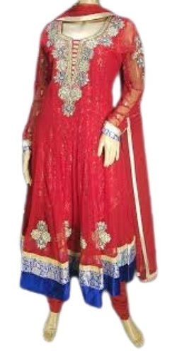 Ladies Red Embroidered Full Sleeve Anarkali Suits Decoration Material: Stones