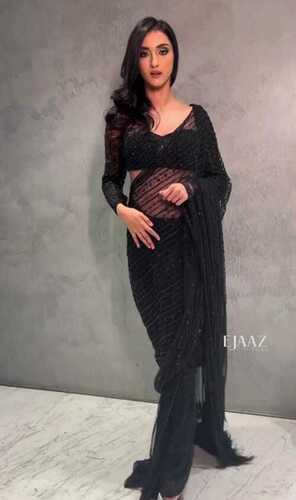 Black Designer Saree With Blouse Piece For Party Wear