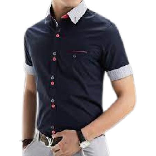 Casual Wear Regular Fit Short Sleeve Plain Cotton Fabric Shirt For Men Collar Style: Straight