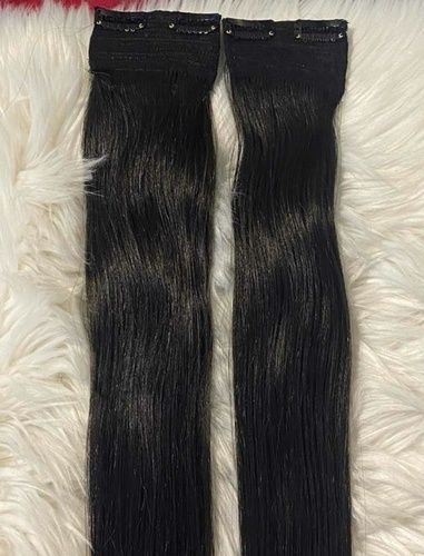 Black Color double clip human hair extensions