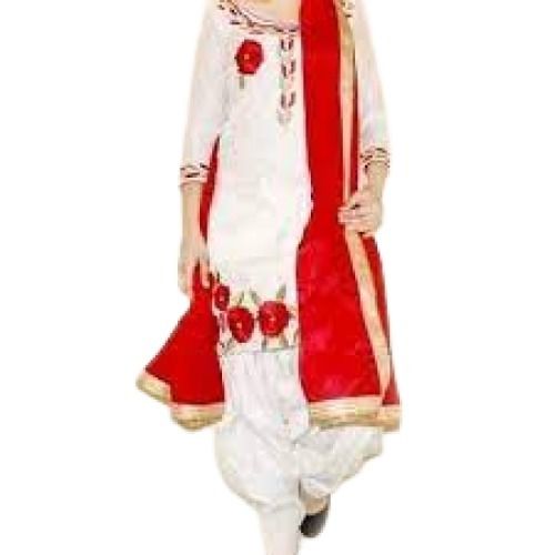 Indian Ladies Breathable 3/4Th Sleeve Red With White Printed Salwar Suits