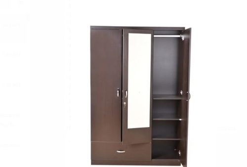 Machine Made Modern 3 Door Polished Surface Finish Solid Teak Wooden Wardrobe 