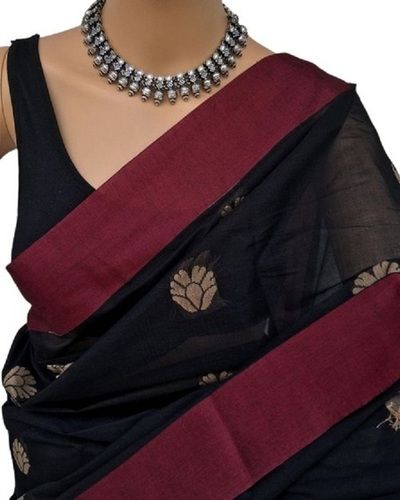 Black With Maroon Party Wear Lightweight Cotton Silk Patch Work Saree For Ladies