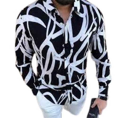 Party Wear Regular Fit Long Sleeve Printed Cotton Mens Shirt Collar Style: Straight