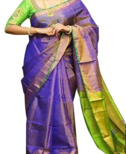 Summer Purple And Green Color With Plain Pattern Party Wear Silk Saree For Ladies