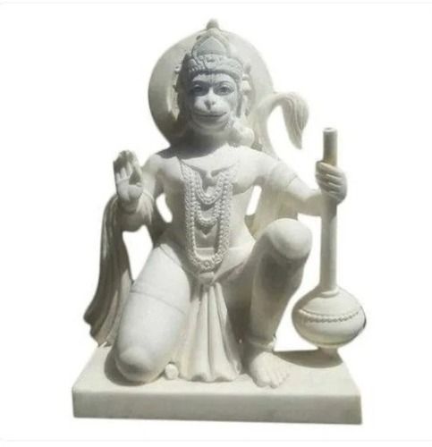 Eco-Friendly 18 Inches Durable Handmade By Hammering Marble Hanuman Statue For Temple