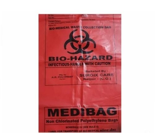 22 X 22 X 5 Inches Single String Non Chlorinated Polyethylene Printed Biohazard Bags Stand Up Pouch