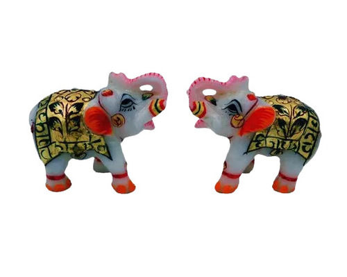 Multicolor Set Of 2 Pieces, Antique And Artificial Polish Finished Marble Elephant Statue