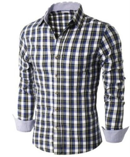 Full Sleeves Spread Collar Checked Cotton Shirt For Men