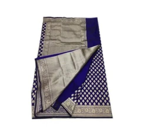 Navy Blue Party Wear Soft Silk Zari Work Anti Wrinkle Banarasi Saree With Blouse Piece