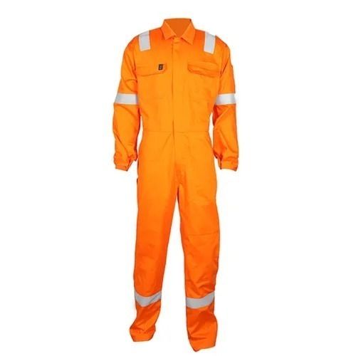 Orange Plain Spread Collar Unisex Safety Purpose Cotton Boiler Suit 