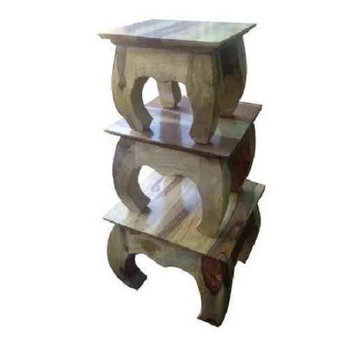 Machine Made Three Piece Set Squared Smooth Finish Solid Wooden Stool