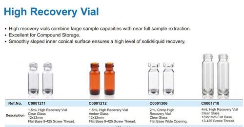Transparent High Recovery Glass Vials For Pharmaceutical Use