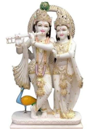 Indian Water Resistant And Durable 8 Inches Polished Marble Radha Krishna Statue