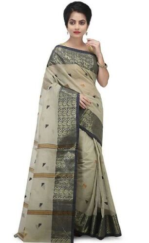 Light Grey Women Traditional Wear Zari Work Pure Cotton Saree With Blouse 