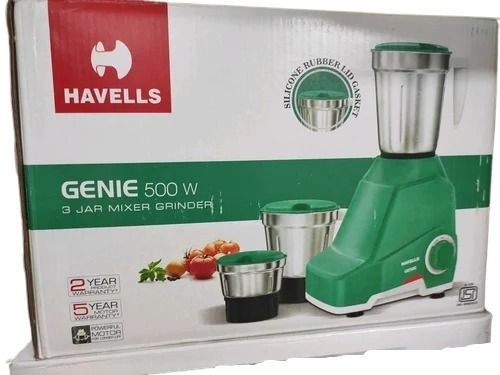 Green And Silver 500 Watt 230 Voltage 18.2X19.2X28.9 Cm Stainless Steel Mixer Grinder With 3 Jar 