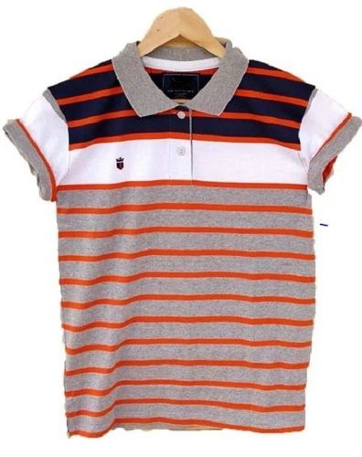 Multicolor Casual Cotton Stripped Pattern Collar Neck Mens Polo T Shirt 