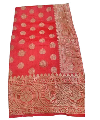 Red Ladies Party Wear Resam Embroidered Art Silk Sarees With Blouse Piece