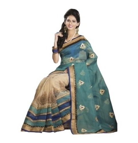 Cream Light Weight Anti Wrinkle Party Wear Skin Friendly Printed Cotton Saree With Blouse