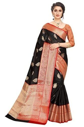 Black And Red Light Weight Party Wear Designer Art Silk Saree With Blouse Piece 