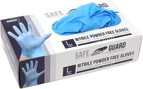 Blue Non Sterile Large Size Full Fingered Powder Free Plain Nitrile Hand Gloves